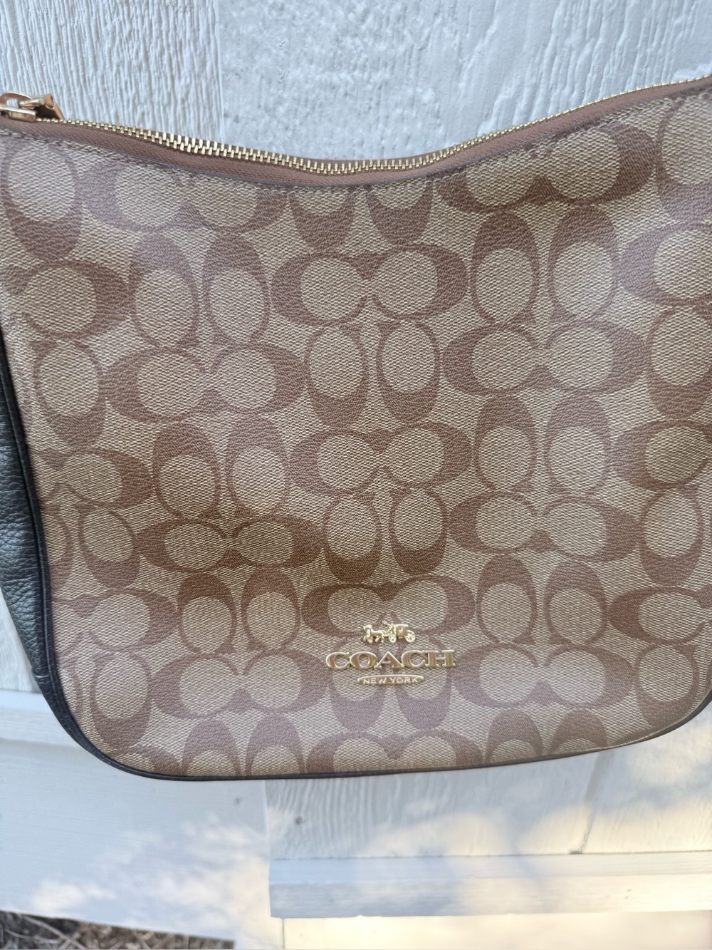 Coach Brown Signature Canvas Crossbody with Black Trim